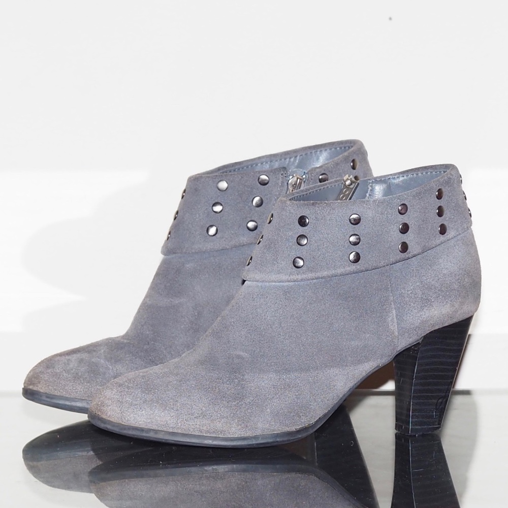 Genuine Leather Suede Studded Heels Booties Moto